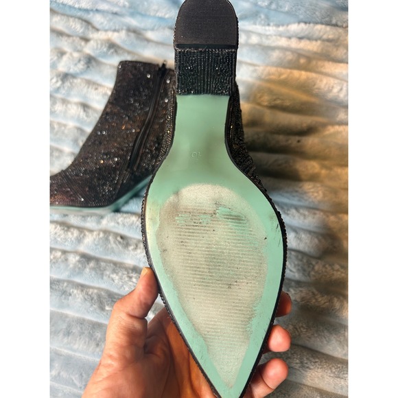 Betsey Johnson SB-Cady Rhinestone Ankle Boots Black Hematite Block Heel Size 10M - Picture 3 of 5